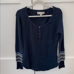 Shoshanna Waffle-Knit Henley Long-Sleeve